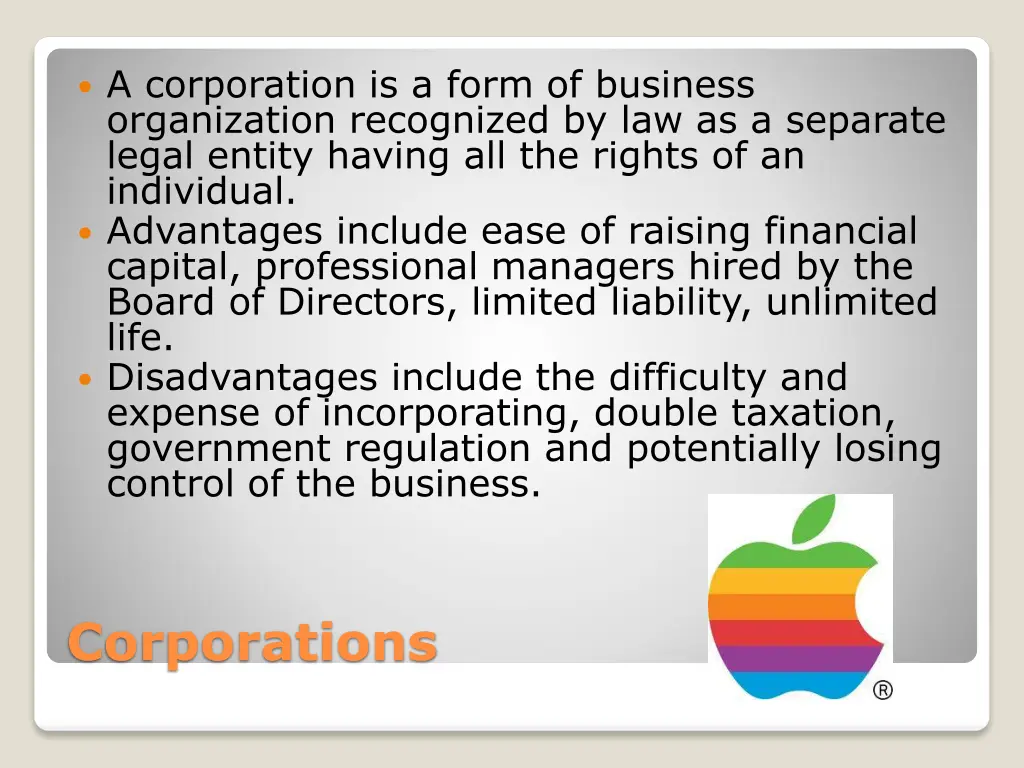 a corporation is a form of business organization