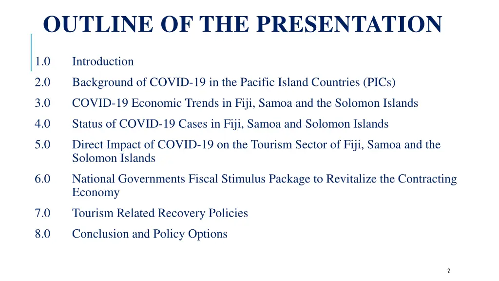 outline of the presentation