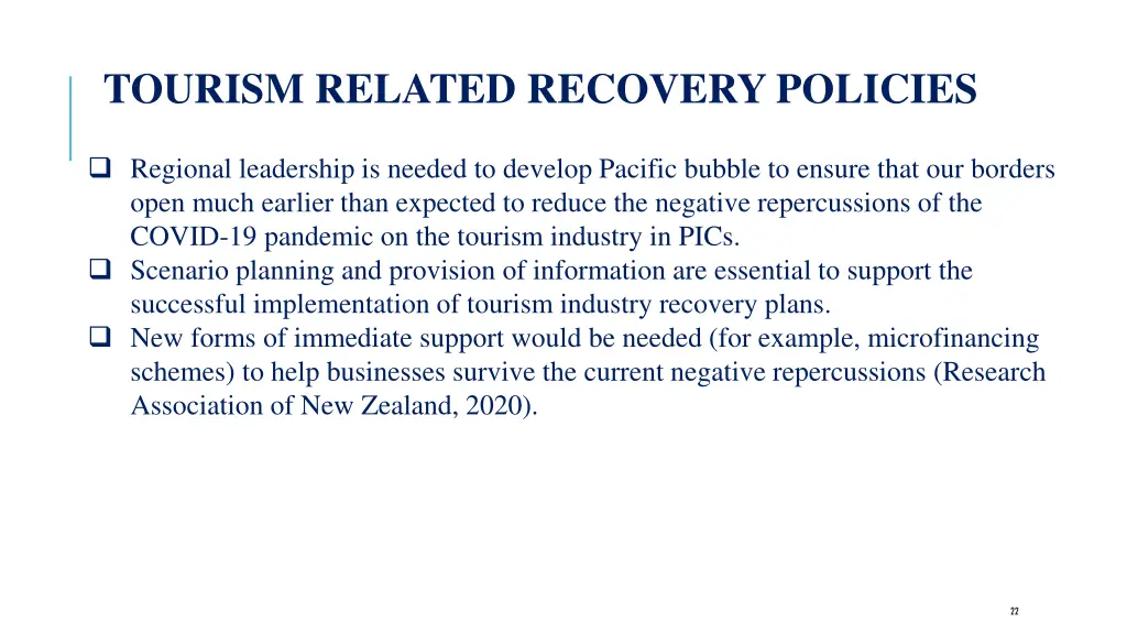 tourism related recovery policies