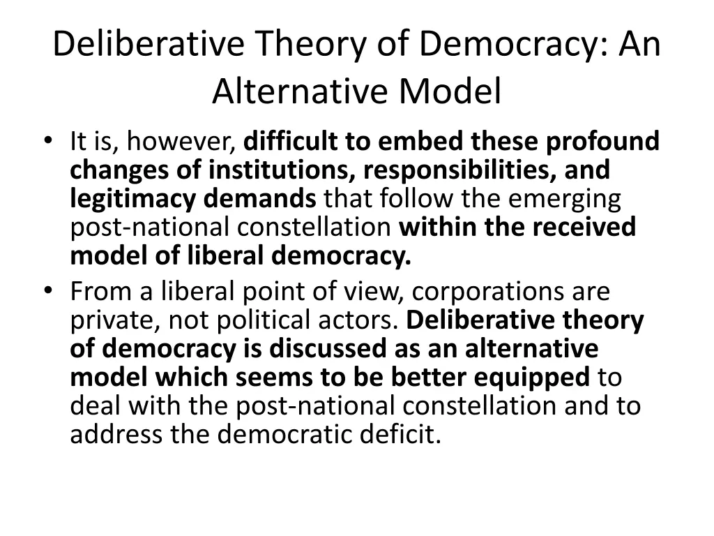 deliberative theory of democracy an alternative