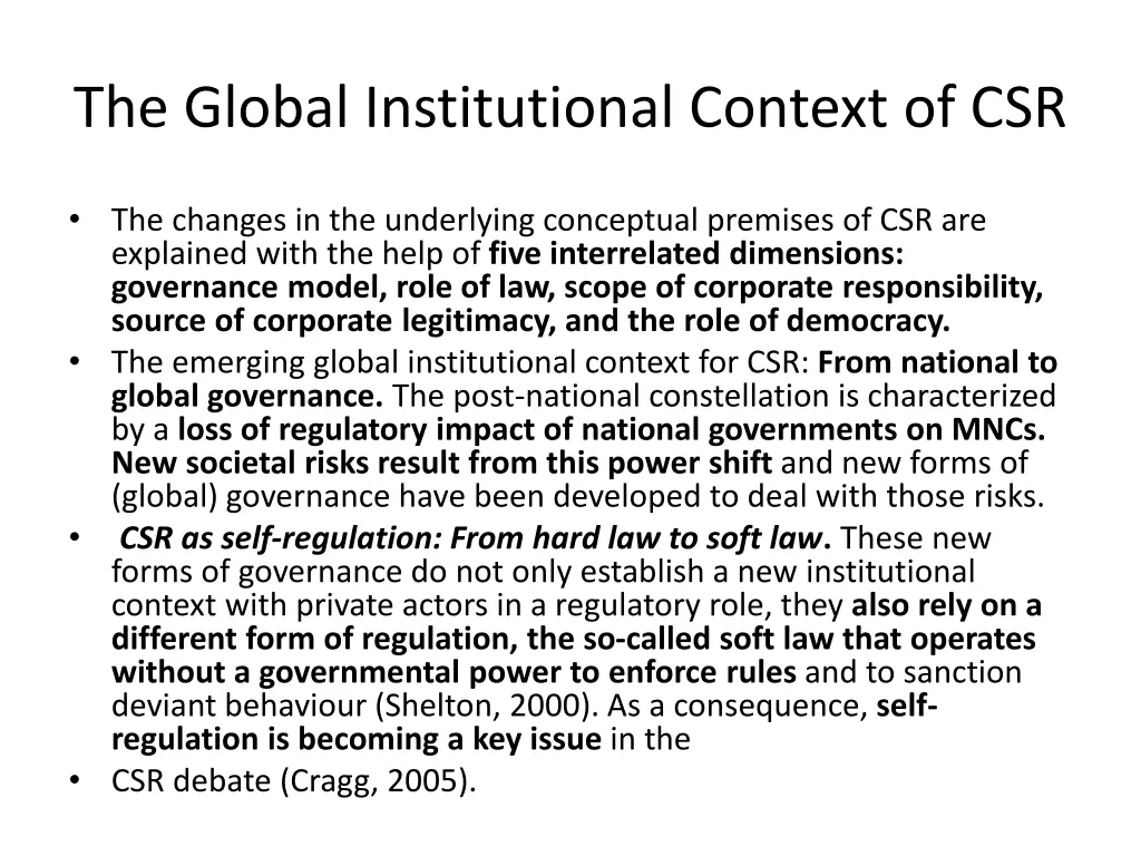 the global institutional context of csr