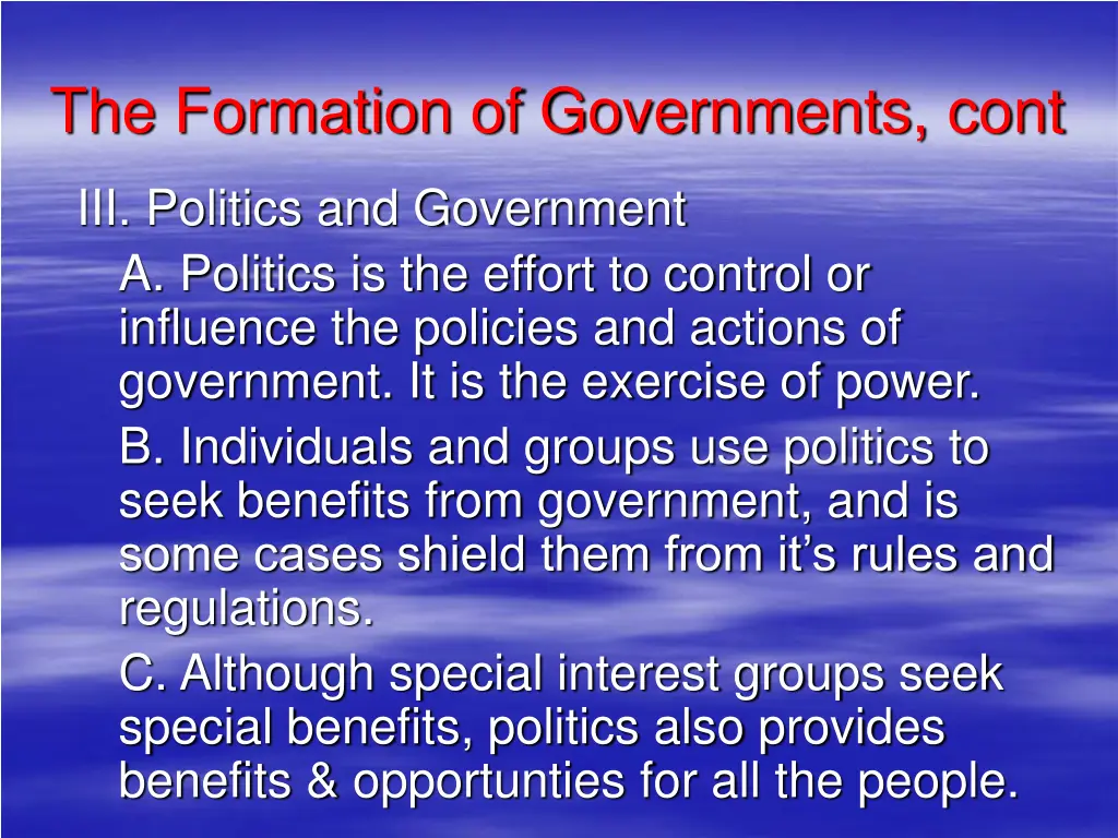 the formation of governments cont 1
