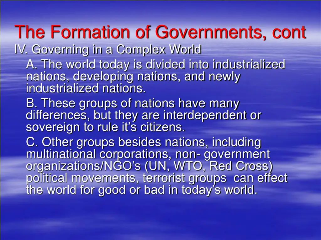 the formation of governments cont iv governing