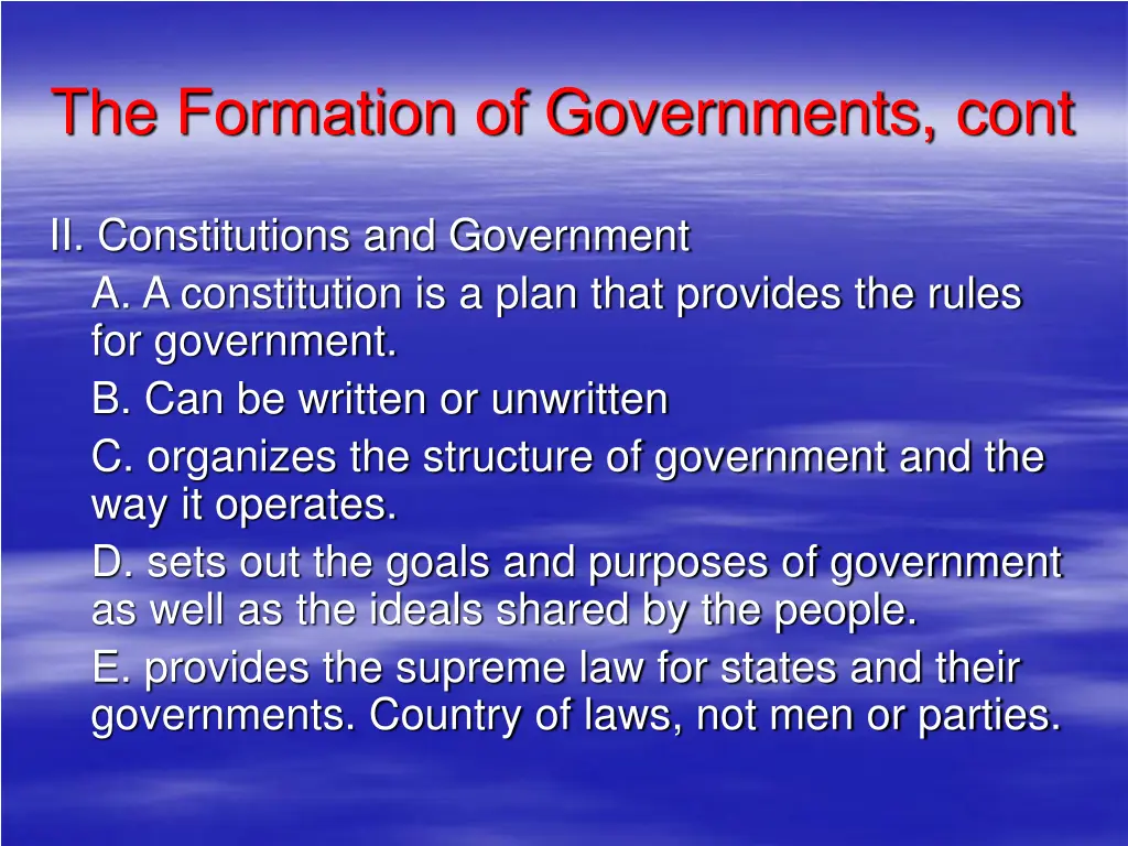 the formation of governments cont