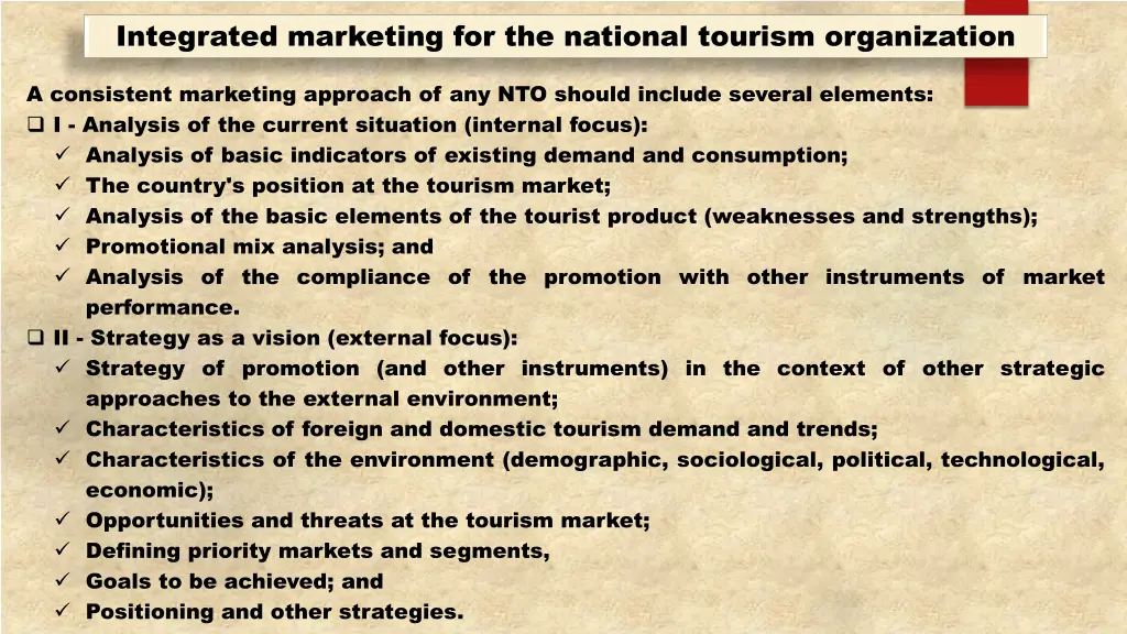 integrated marketing for the national tourism