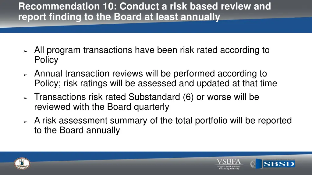 recommendation 10 conduct a risk based review