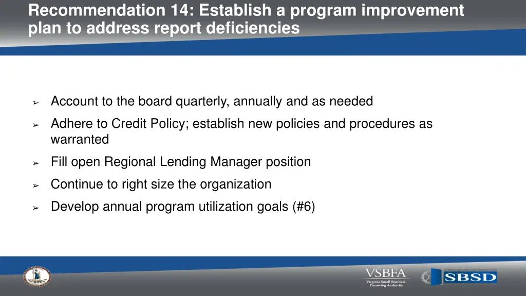 recommendation 14 establish a program improvement