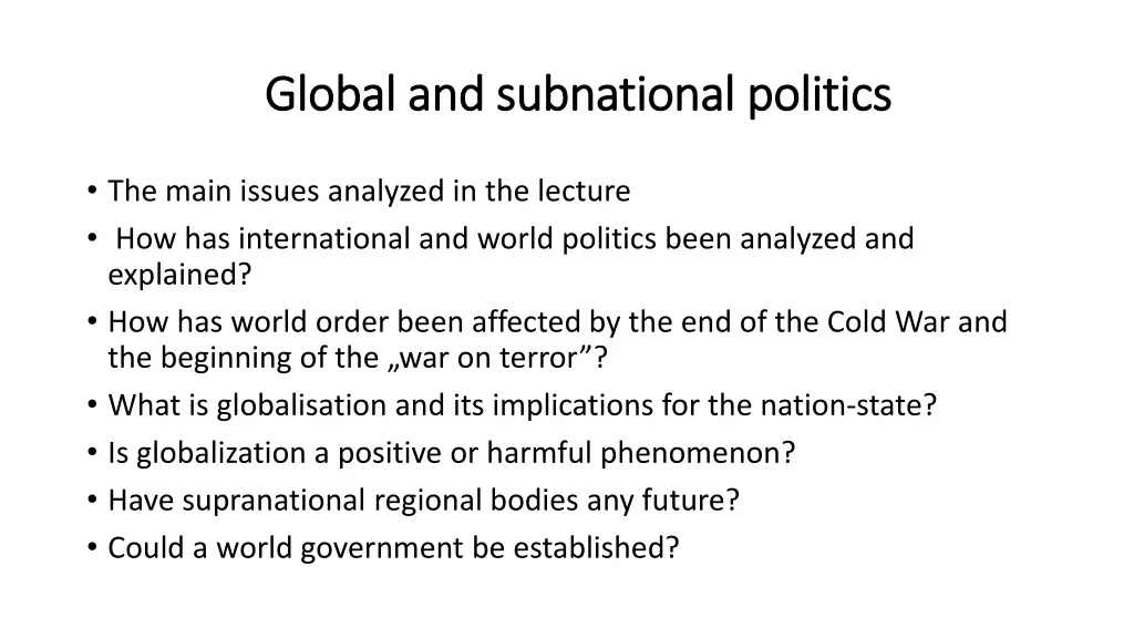 global and global and subnational subnational
