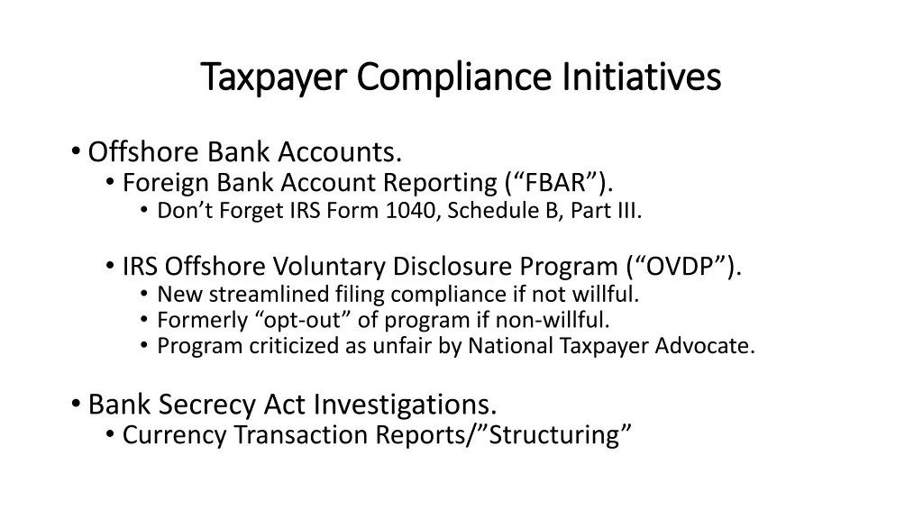 taxpayer compliance initiatives taxpayer