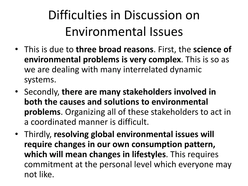 difficulties in discussion on environmental