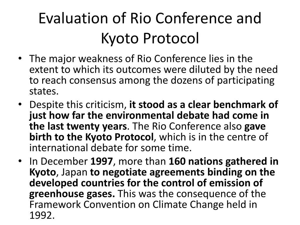 evaluation of rio conference and kyoto protocol