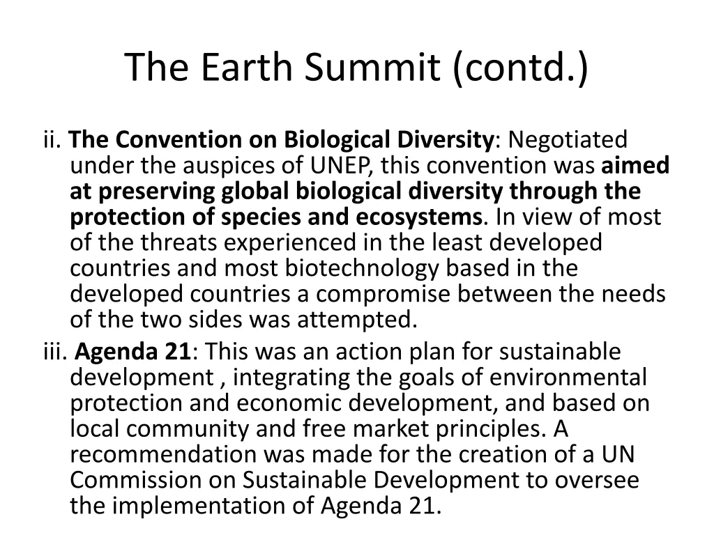 the earth summit contd