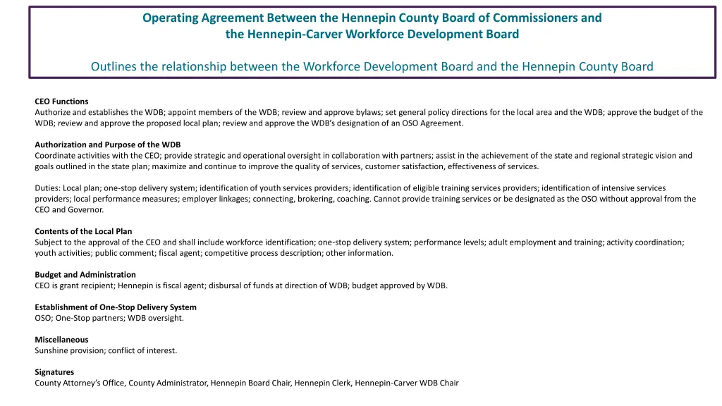 operating agreement between the hennepin county