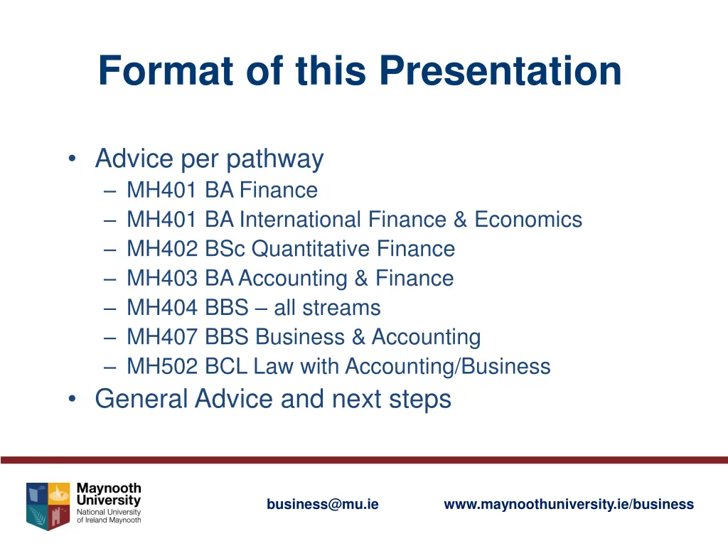 format of this presentation