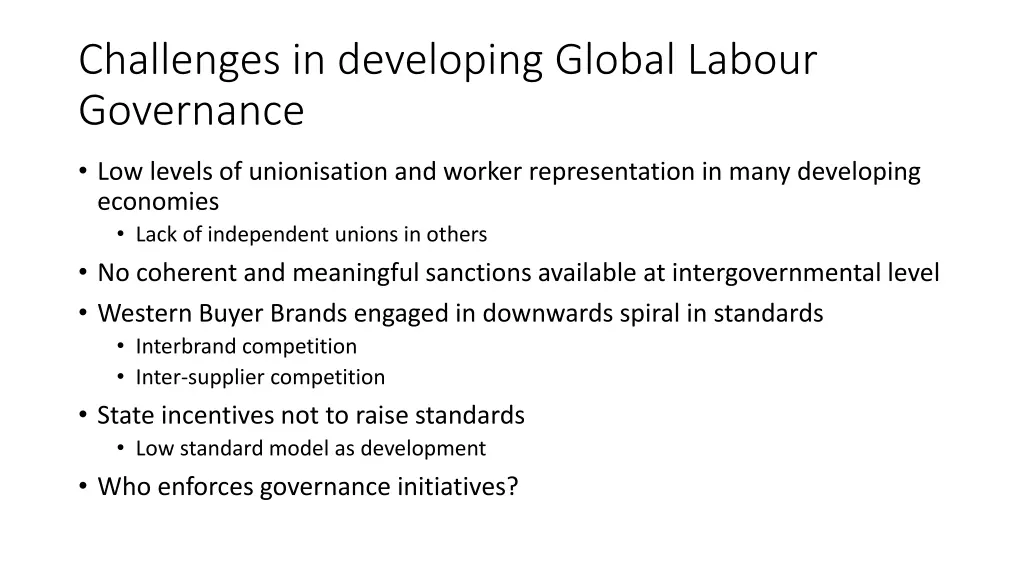 challenges in developing global labour governance