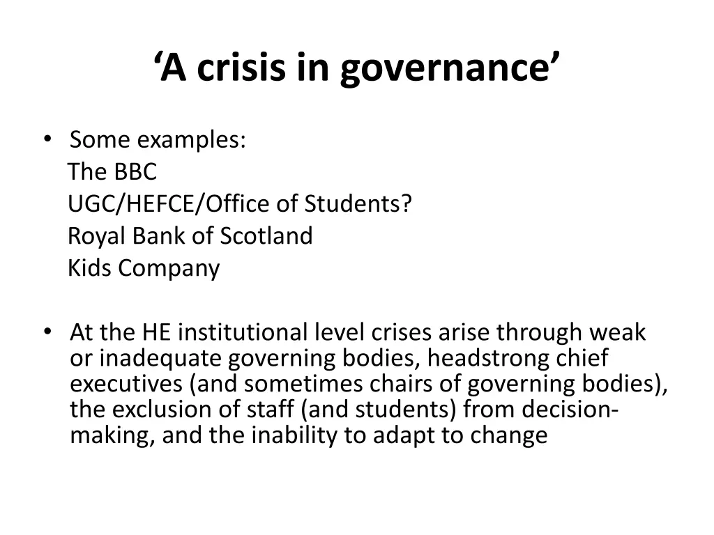 a crisis in governance