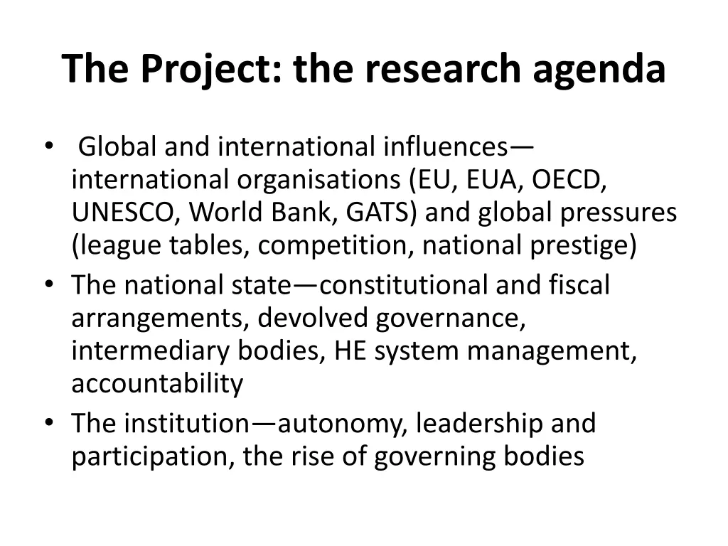 the project the research agenda