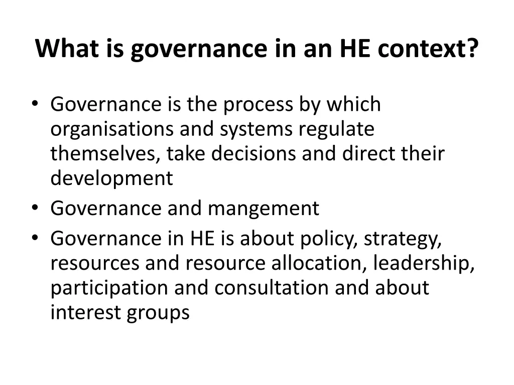 what is governance in an he context