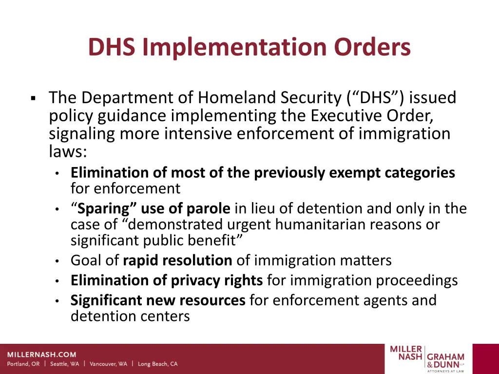 dhs implementation orders