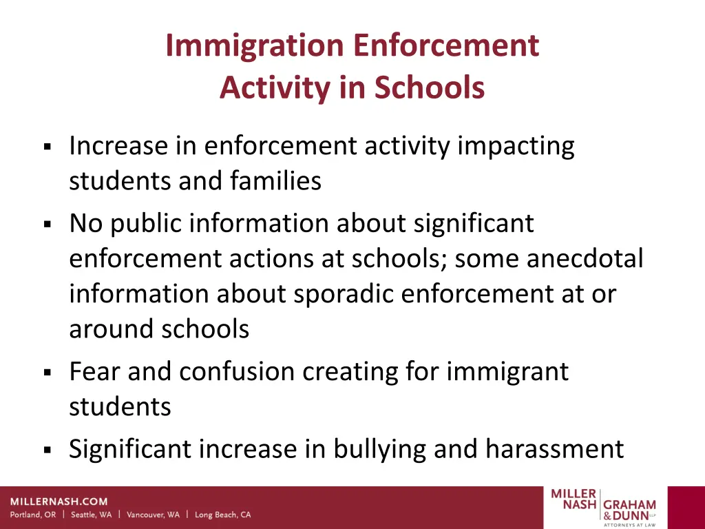 immigration enforcement activity in schools