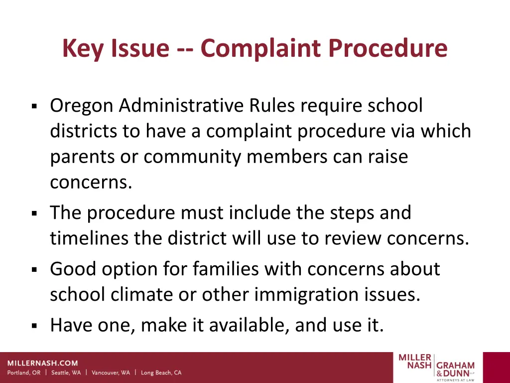 key issue complaint procedure