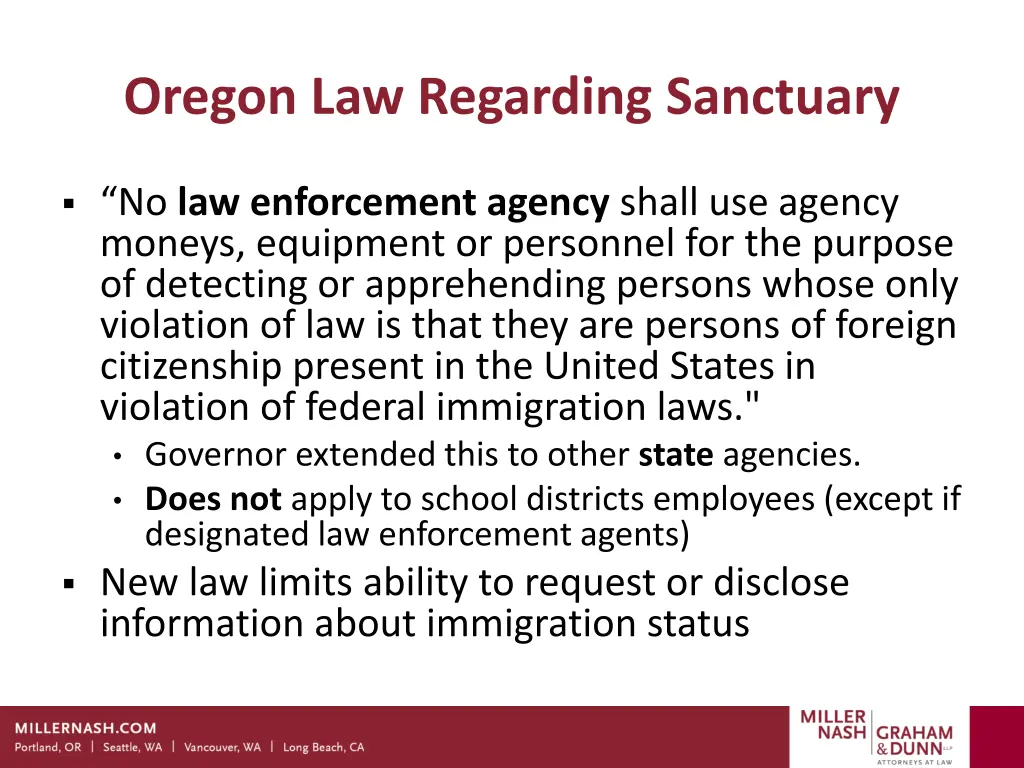 oregon law regarding sanctuary