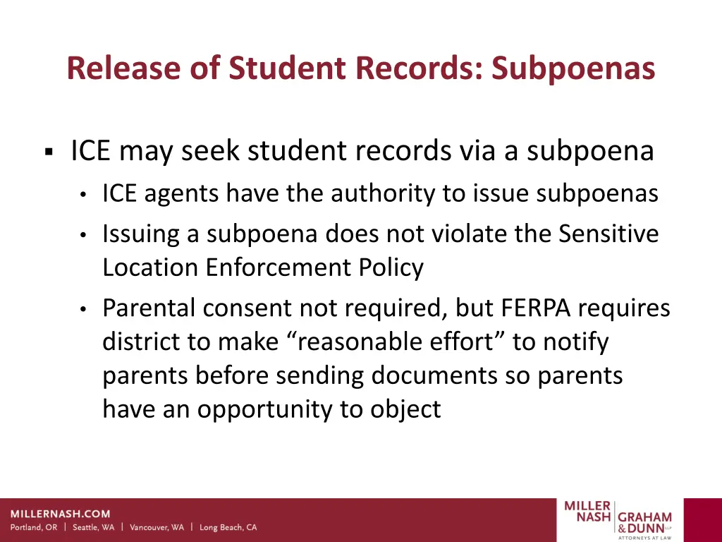release of student records subpoenas