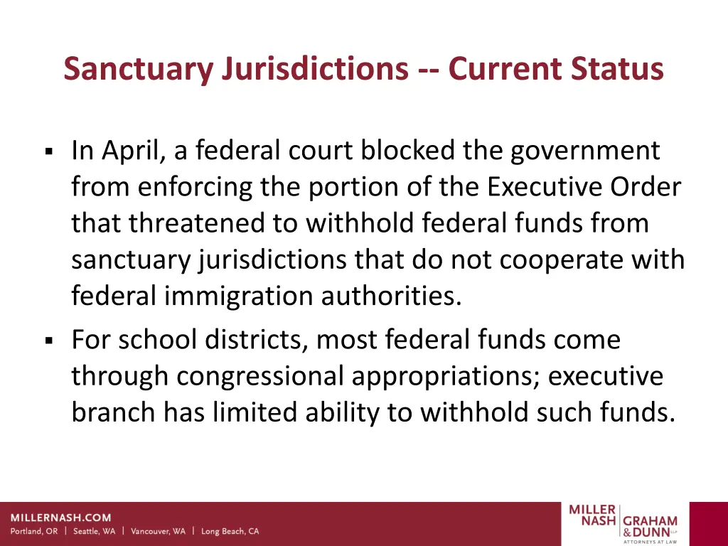 sanctuary jurisdictions current status