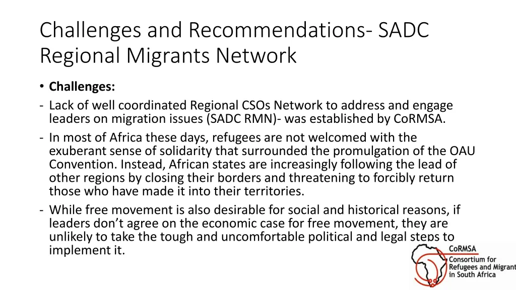 challenges and recommendations sadc regional
