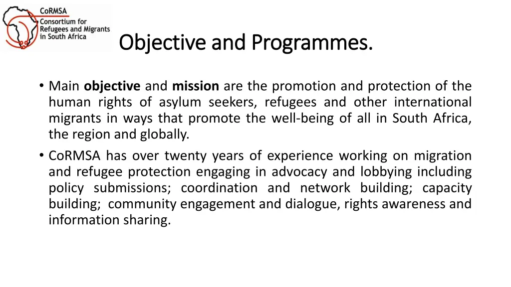 objective and programmes objective and programmes