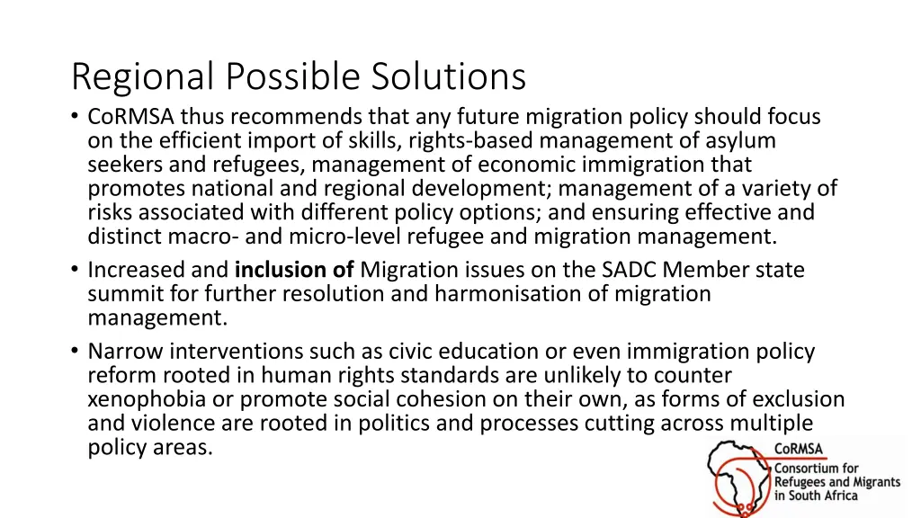 regional possible solutions cormsa thus