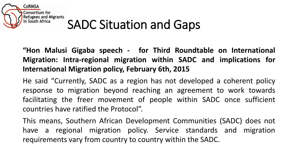 sadc situation and gaps sadc situation and gaps