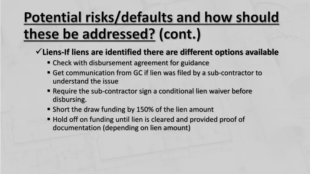 potential risks defaults and how should these