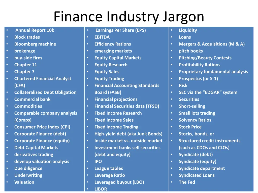 finance industry jargon earnings per share