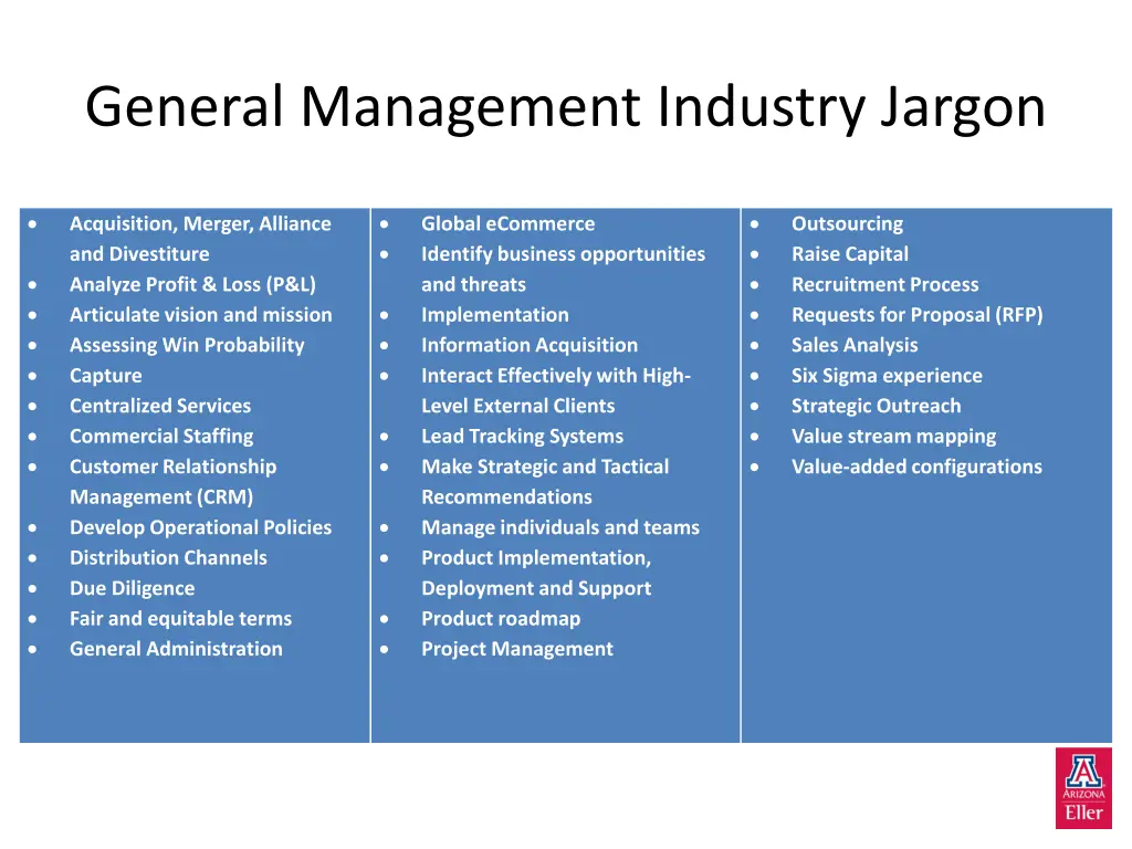 general management industry jargon