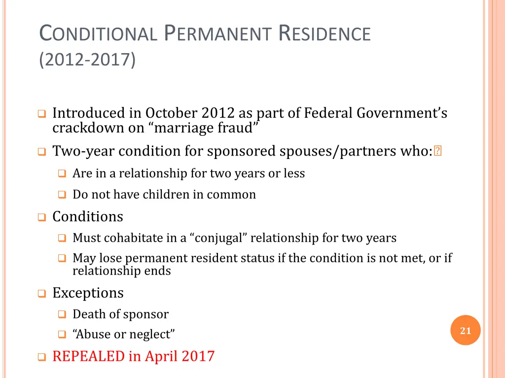 c onditional p ermanent r esidence 2012 2017