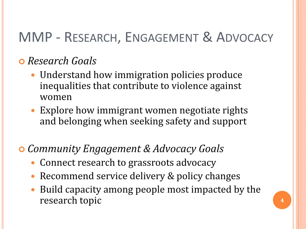 mmp r esearch e ngagement a dvocacy