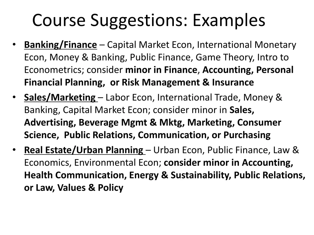 course suggestions examples
