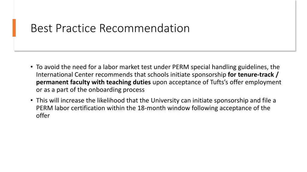 best practice recommendation