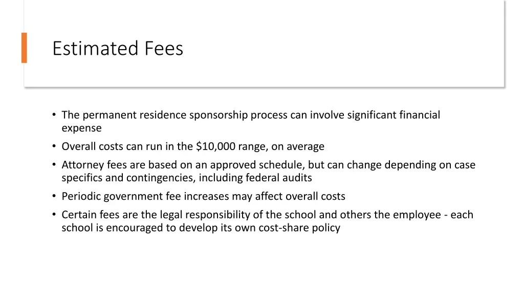 estimated fees