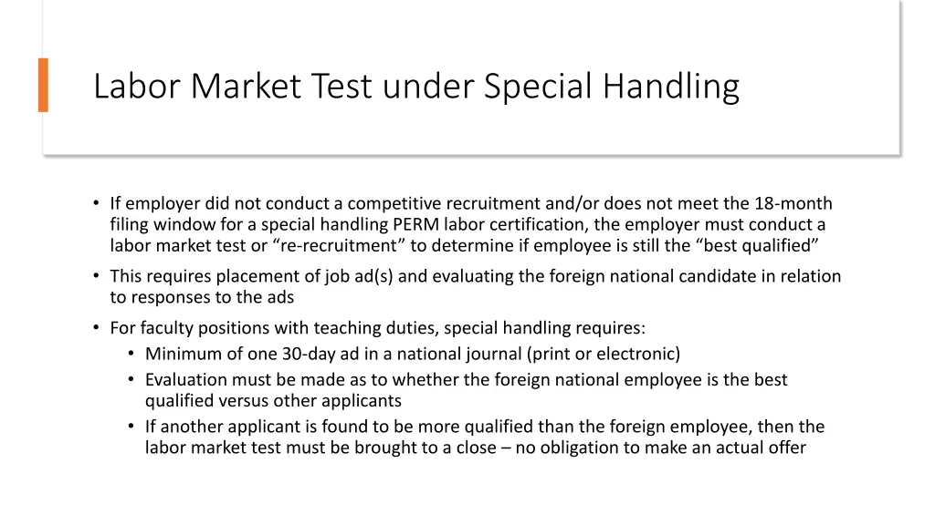 labor market test under special handling