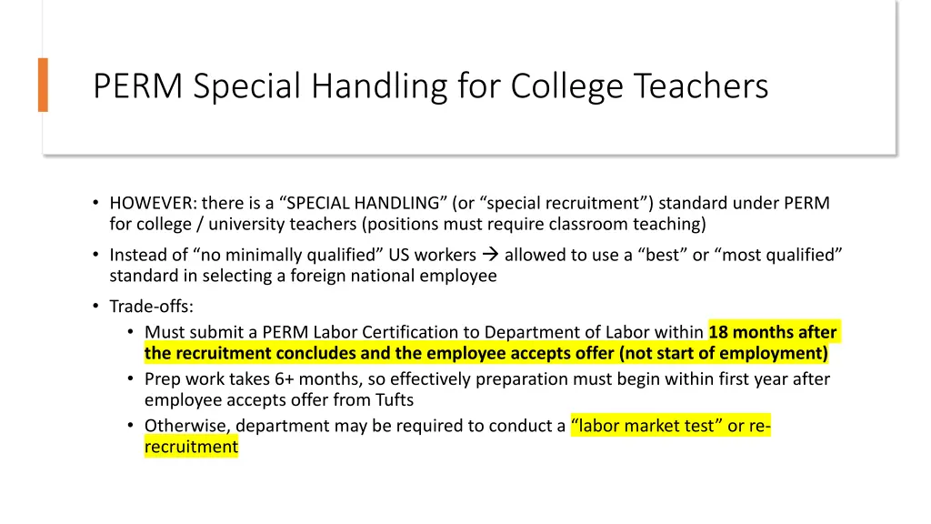 perm special handling for college teachers