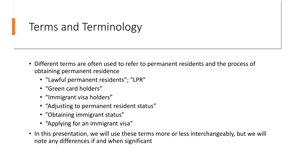 terms and terminology