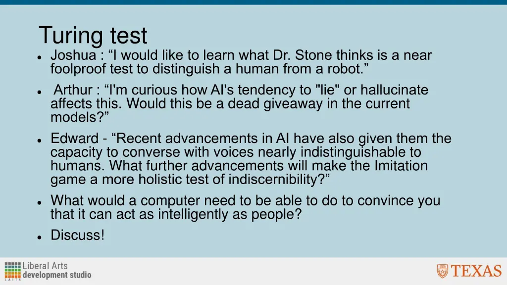 turing test joshua i would like to learn what