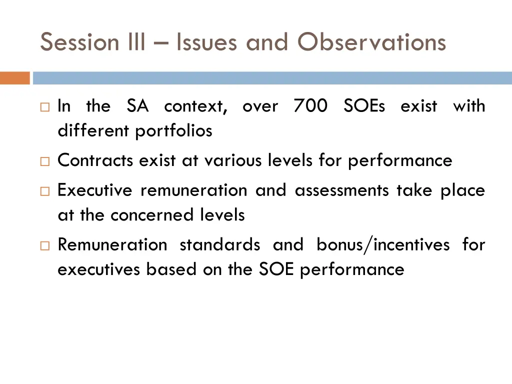 session iii issues and observations 1
