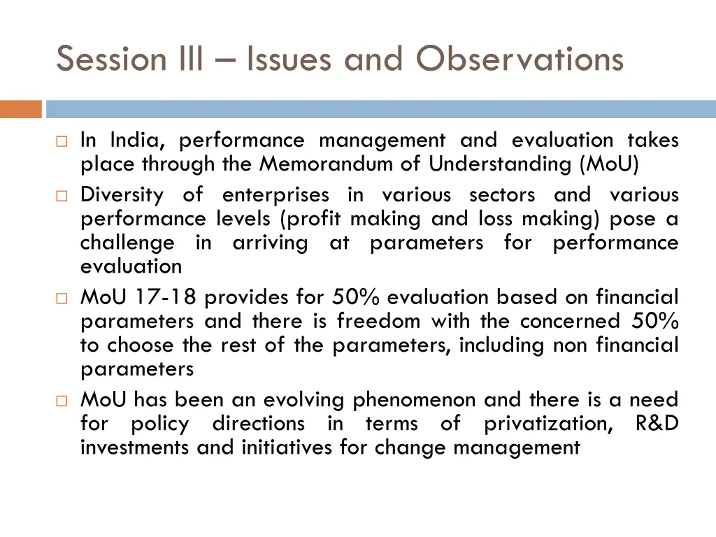 session iii issues and observations 2