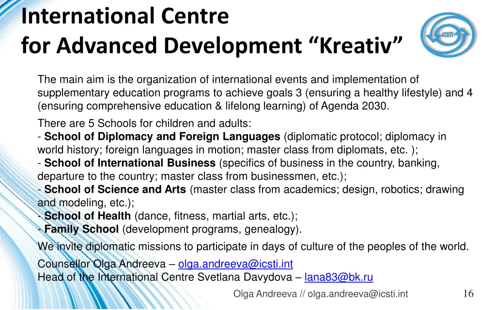 international centre for advanced development