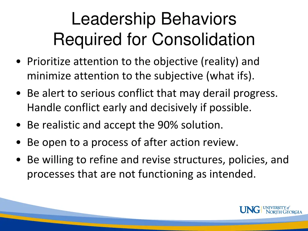 leadership behaviors required for consolidation 1
