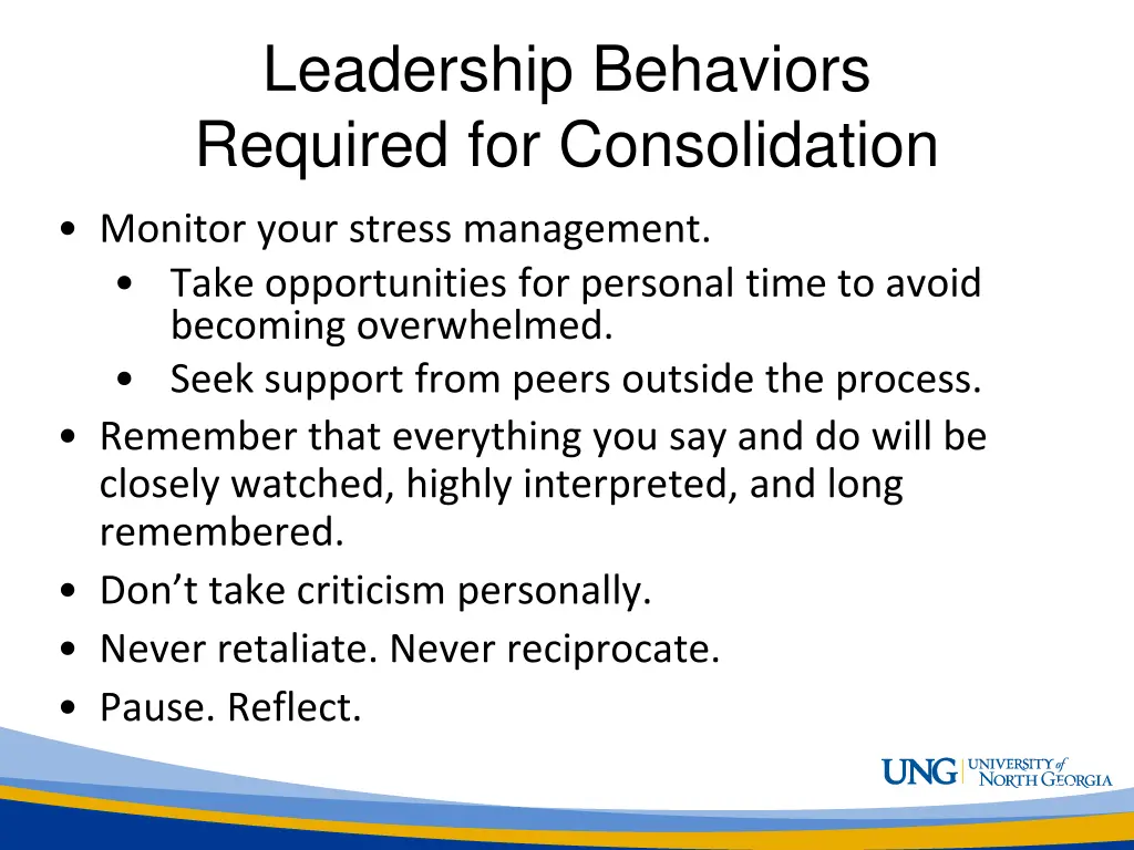 leadership behaviors required for consolidation 2