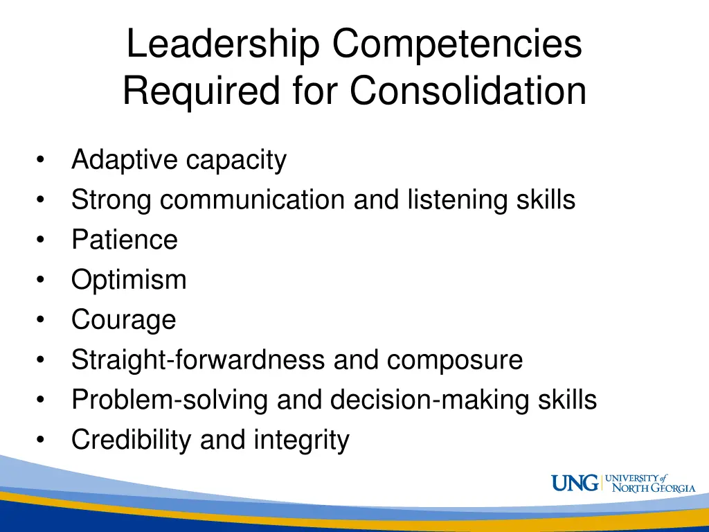 leadership competencies required for consolidation